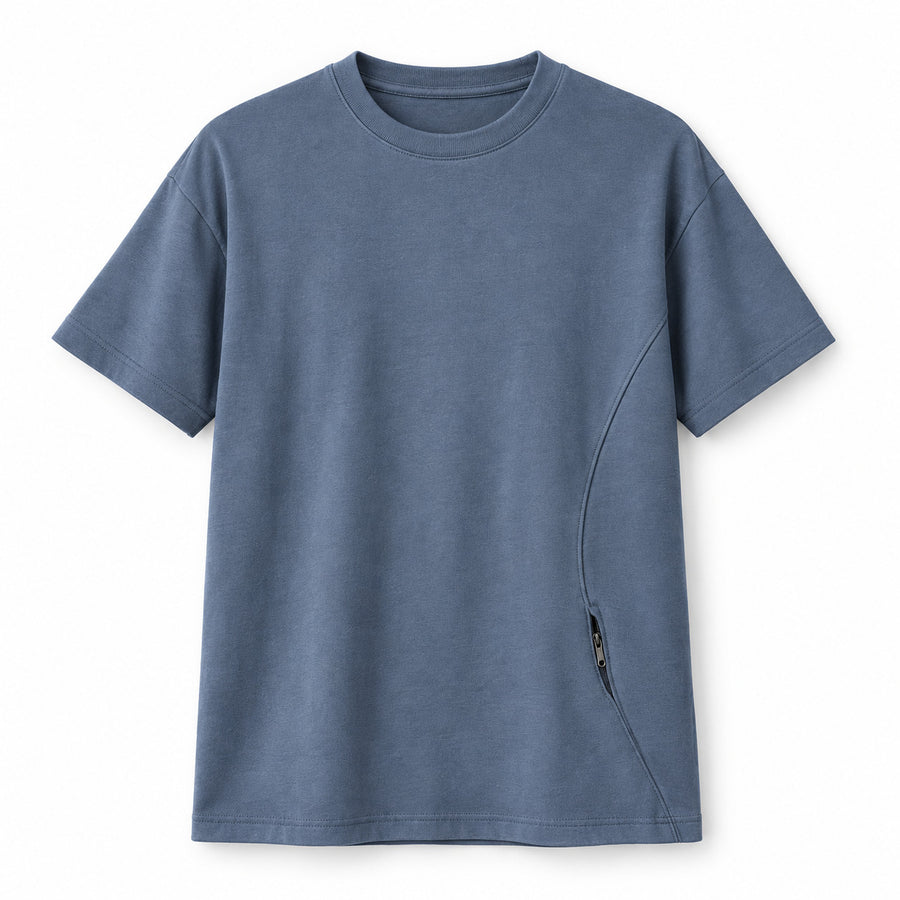 ContourEase Modular Crew Tee in Slate Blue on a white background